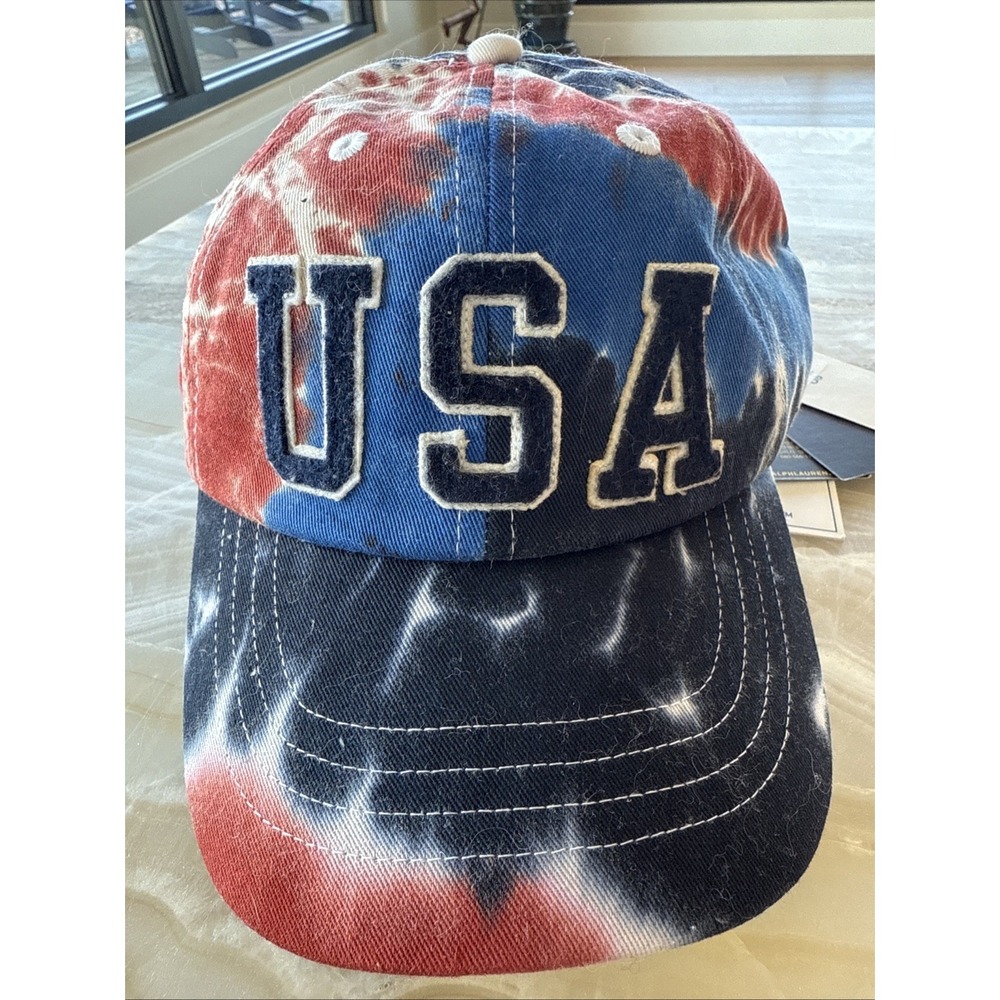 Polo Ralph Lauren Hat Cap USA Olympic Team Tie Dye Spellout Pony Leather Strap